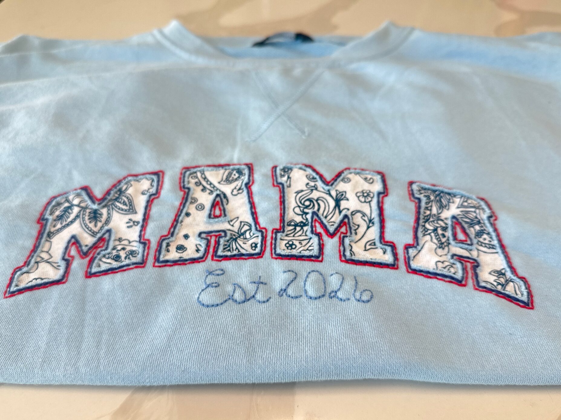 Reverse applique workshop sample sweatshirt